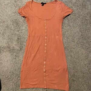 Forever 21 Ribbed Button-Front Dress in Rust